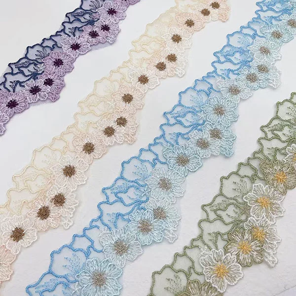 Double color thread mesh embroidy lace