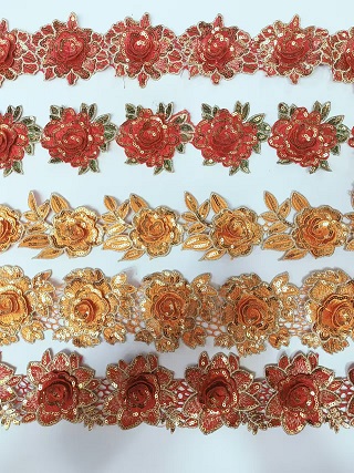 Nakalap ng 3d sequin polyester embroidered lace trim