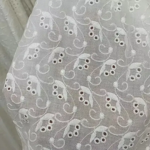 New Arrival 3d Flower Decorated 100 Cotton Embroidery Lace Fabric With Eyelet Holes For Women Shirt Clothing