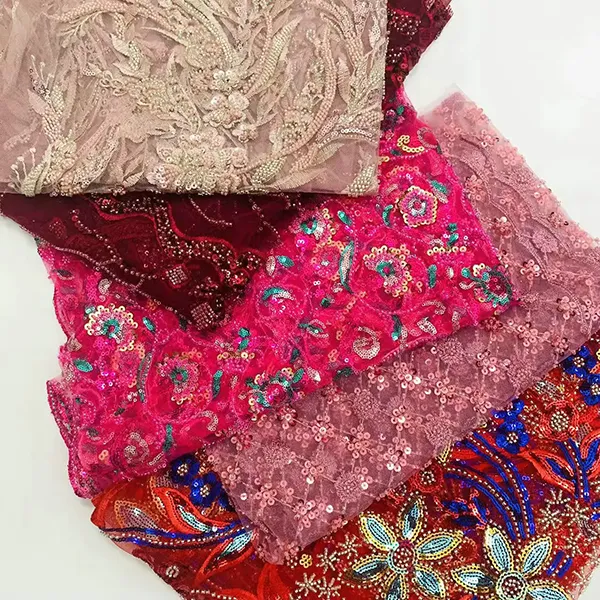 Wholesale Embroidery Birds And Flowers Pattern Chemical Lace Embroidery Tulle Fabric