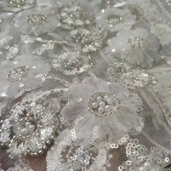 Wholesale Embroidery Birds And Flowers Pattern Chemical Lace Embroidery Tulle Fabric