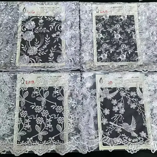 Wholesale Embroidery Birds And Flowers Pattern Chemical Lace Embroidery Tulle Fabric