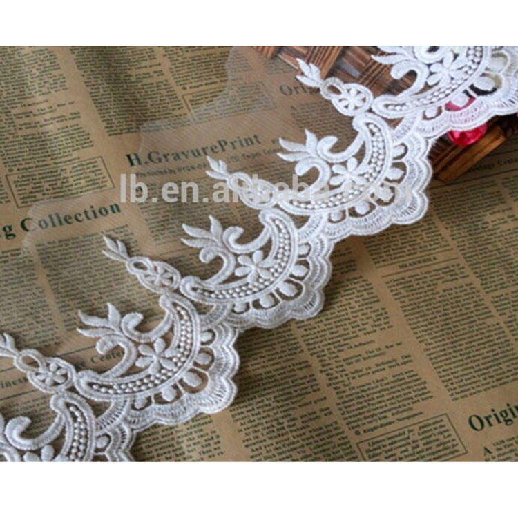 Magagandang disenyo crochet cotton knitted lace para sa damit -pangkasal