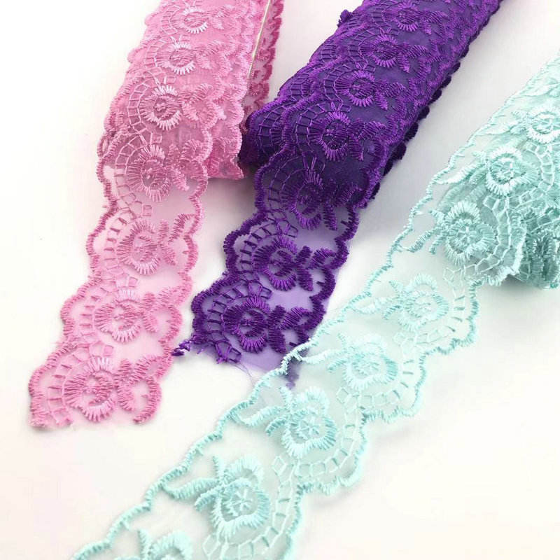 Klasikong Disenyo Maraming Kulay Organza Lace Trim Embroidery Organza Lace Wholesale