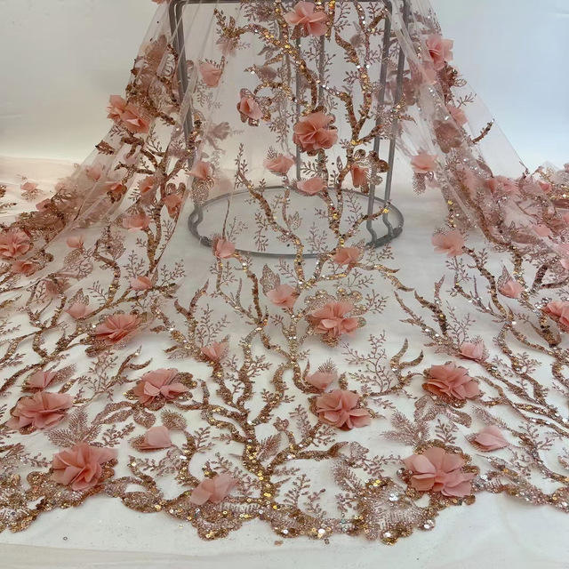 Bead lace 2024 mesh 3d embroidered applique flower embroidery tulle tela
