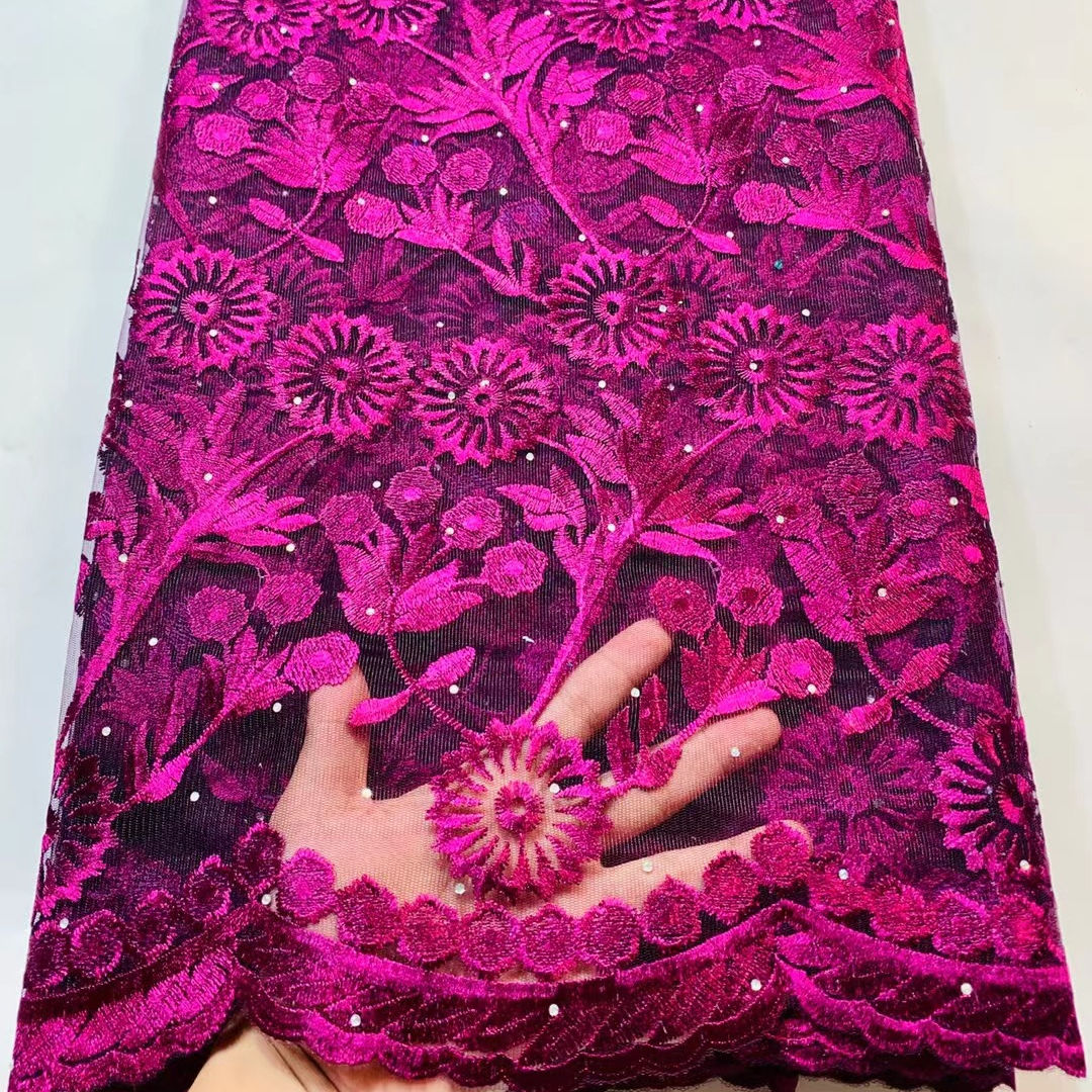 Laser Cut African Polyester Lace Fabric na may Sequins Nigeria Laces