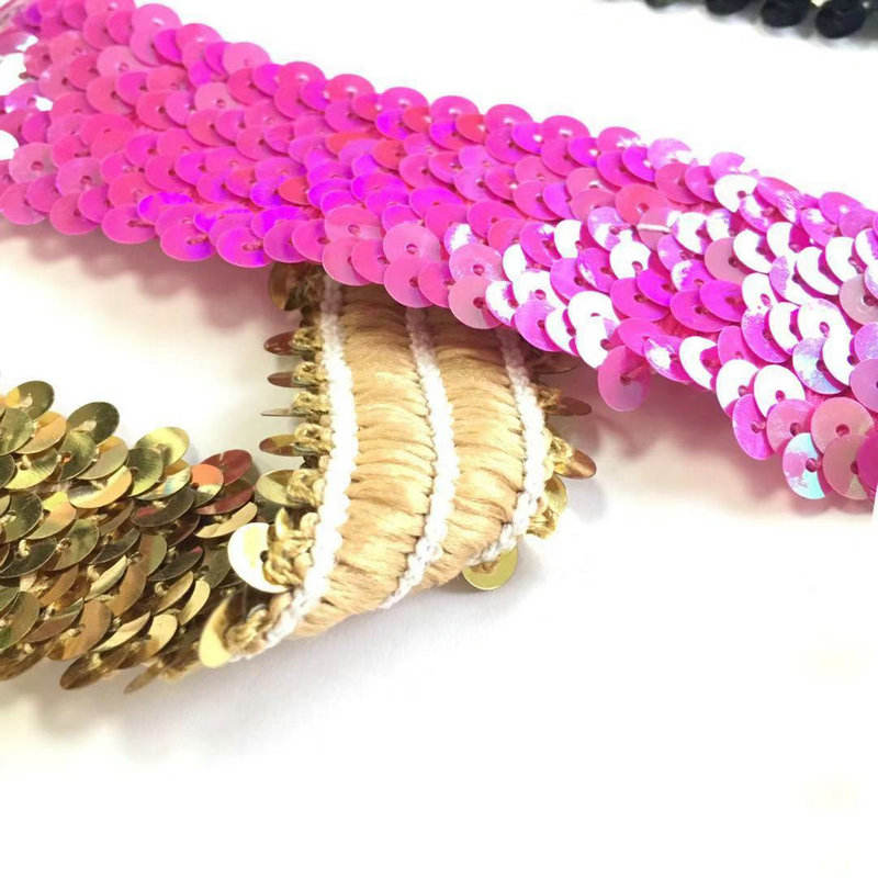 Iba't ibang lapad bling tapusin ang tirintas na nababanat na sequin lace trim