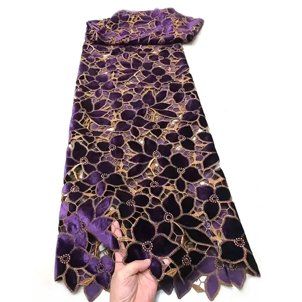 Velvet Laser Cut Flower Pattern Lace Fabric