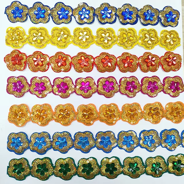 Rhinestone lace embroidery lace na may back glue lace trimming para sa damit