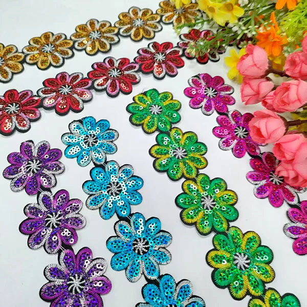 Mga Sequins Mga Kagamitan sa Damit ng Lace Lace Pag -trim na may Back Glue
