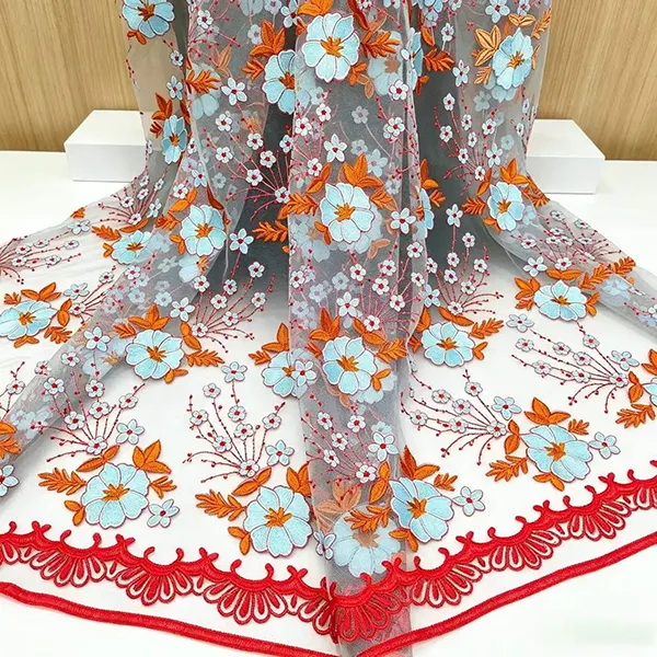 Vintage Multi-color Embroidery Mesh Lace Fabric para sa mga Dress