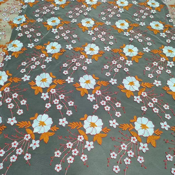 Vintage Multi-color Embroidery Mesh Lace Fabric para sa mga Dress