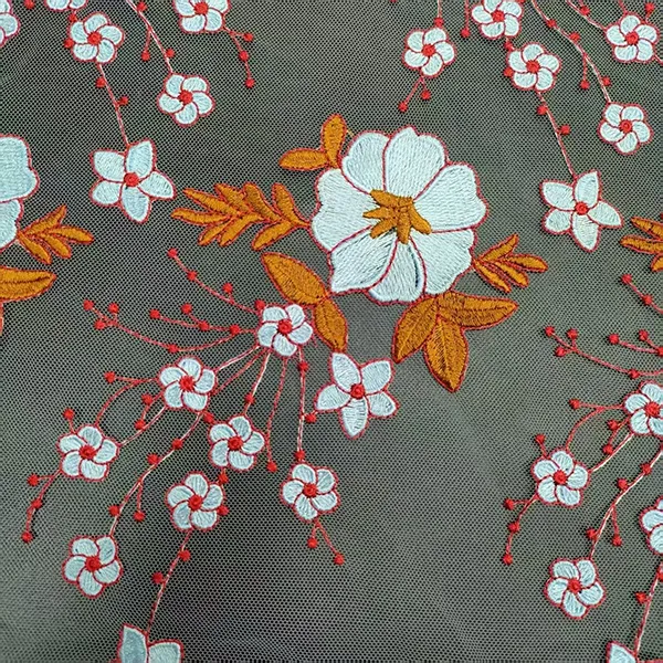 Vintage Multi-color Embroidery Mesh Lace Fabric para sa mga Dress