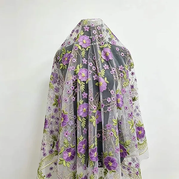Vintage Multi-color Embroidery Mesh Lace Fabric para sa mga Dress