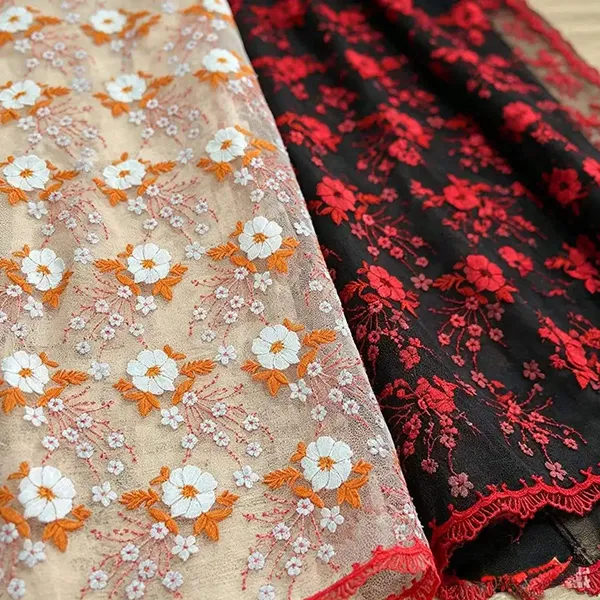 Vintage Multi-color Embroidery Mesh Lace Fabric para sa mga Dress