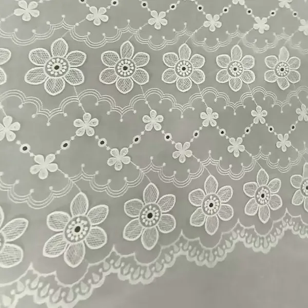 White cotton lace embroidery eyelet tela para sa damit