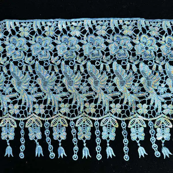Pakyawan 25cm Custom Polyester Yarn Sequined Embroidery Lace na may Sequins