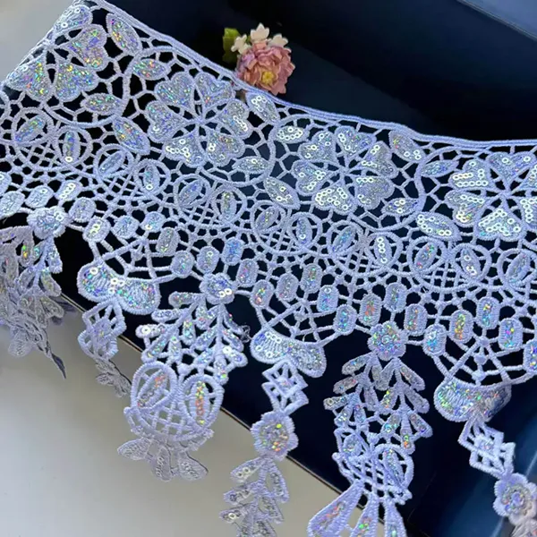 Pakyawan Pasadyang Sequin Beaded Lace Trimming Lace Burdado na may Sequins