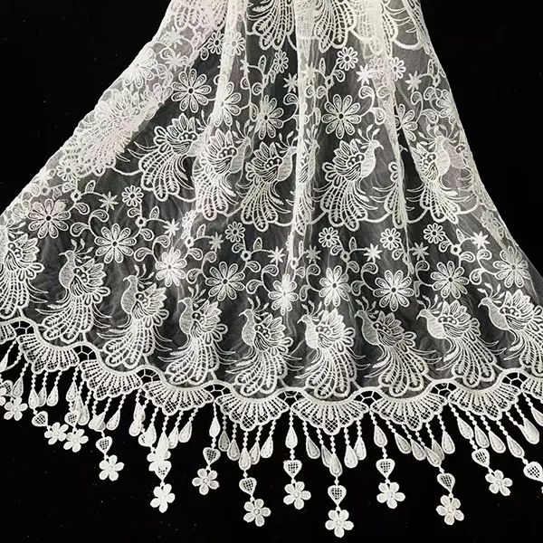 Mga ibon ng burda at bulaklak pattern ng kemikal na puntas na pagbuburda ng tulle na tela